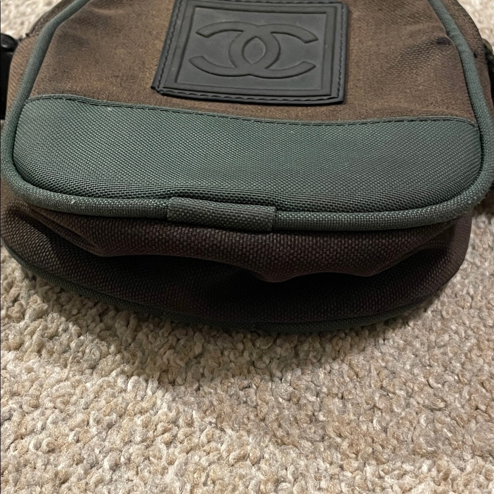 CHANEL Vintage Rare COCO Mark Sports Line Crossbody Sling Bag Canvas Brown Green - Picture 7 of 13